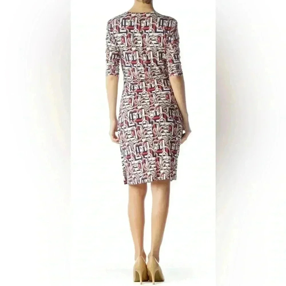 Laundry Shelli Segal Patterned 3/4 Sleeve Faux Wrap Dress Size S - Picture 3 of 14